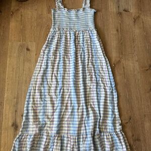 Rails Blue & White Plaid Rumi Smocked-Bodice Midi Dress Size S